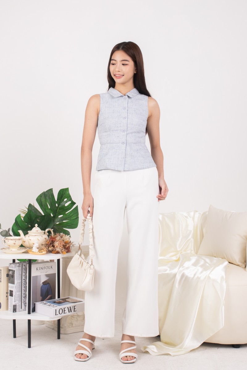 Keslyn Tweed Peplum Top in Blue