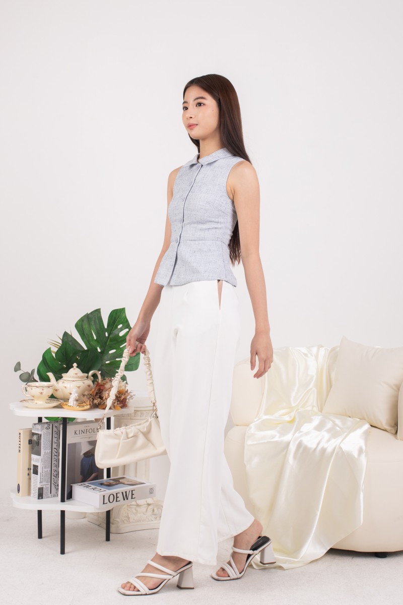 Keslyn Tweed Peplum Top in Blue