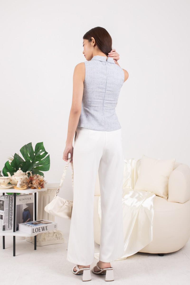 Keslyn Tweed Peplum Top in Blue