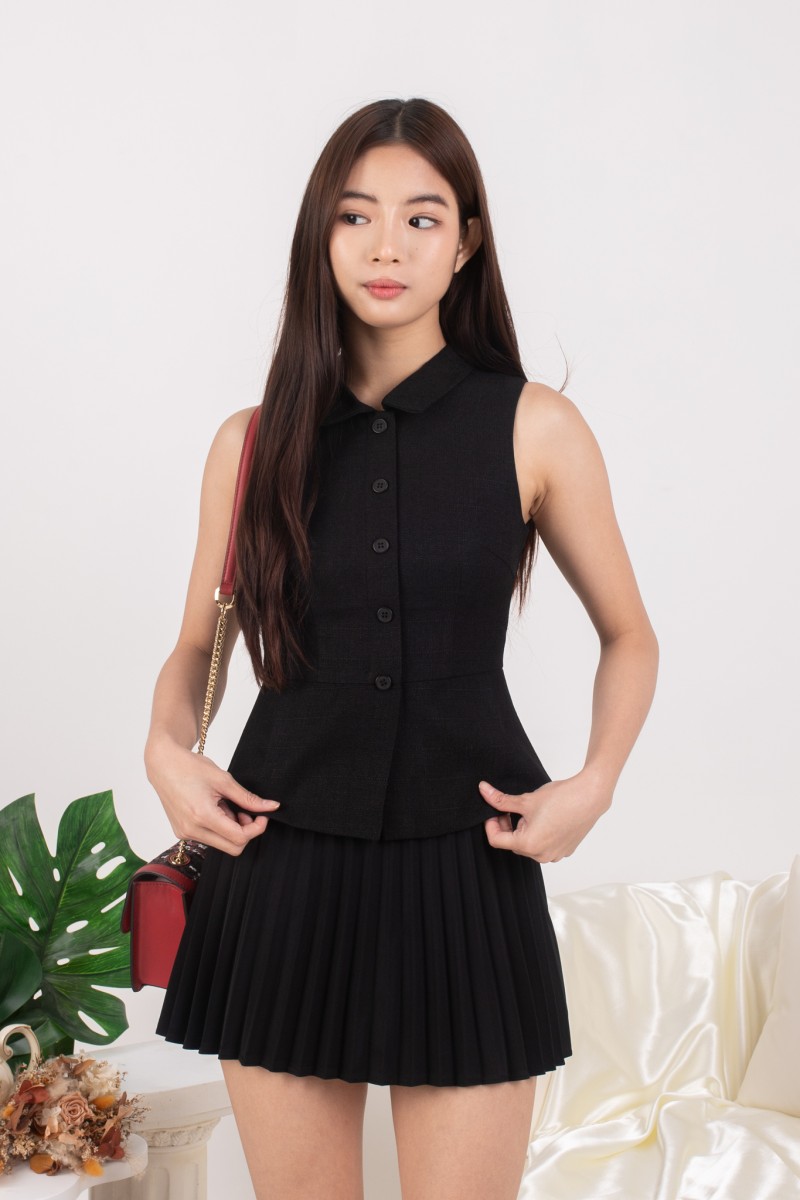Keslyn Tweed Peplum Top in Black