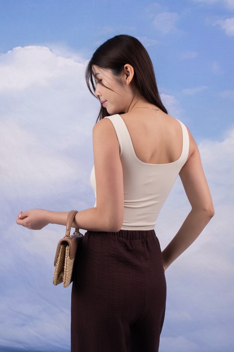 RESTOCK4: Icon Square Neck Padded Top in Cream