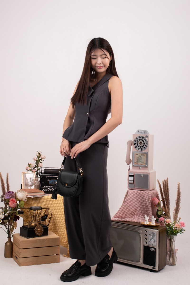 Kyer Button Vest Top in Gunmetal