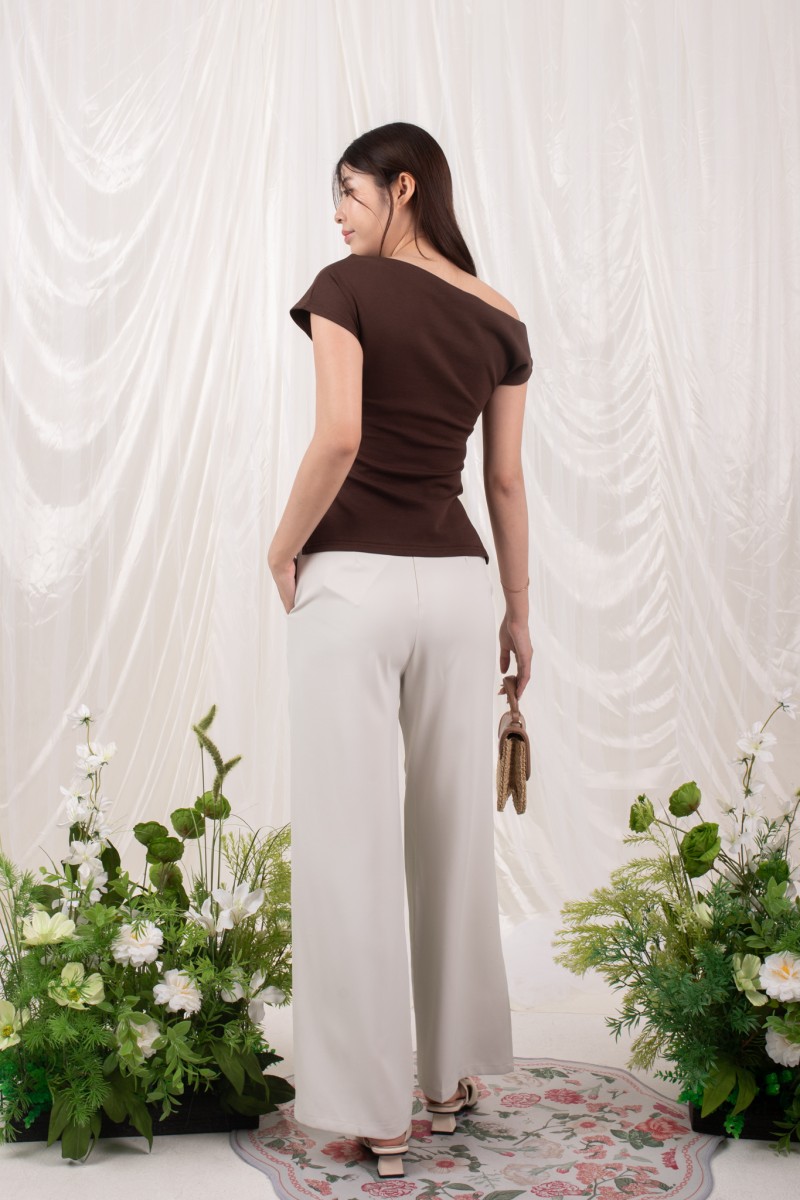 RESTOCK: Swanline Off-Shoulder Top in Mocha