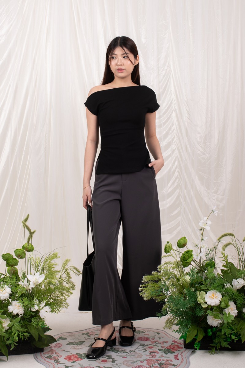 RESTOCK: Swanline Off-Shoulder Top in Black