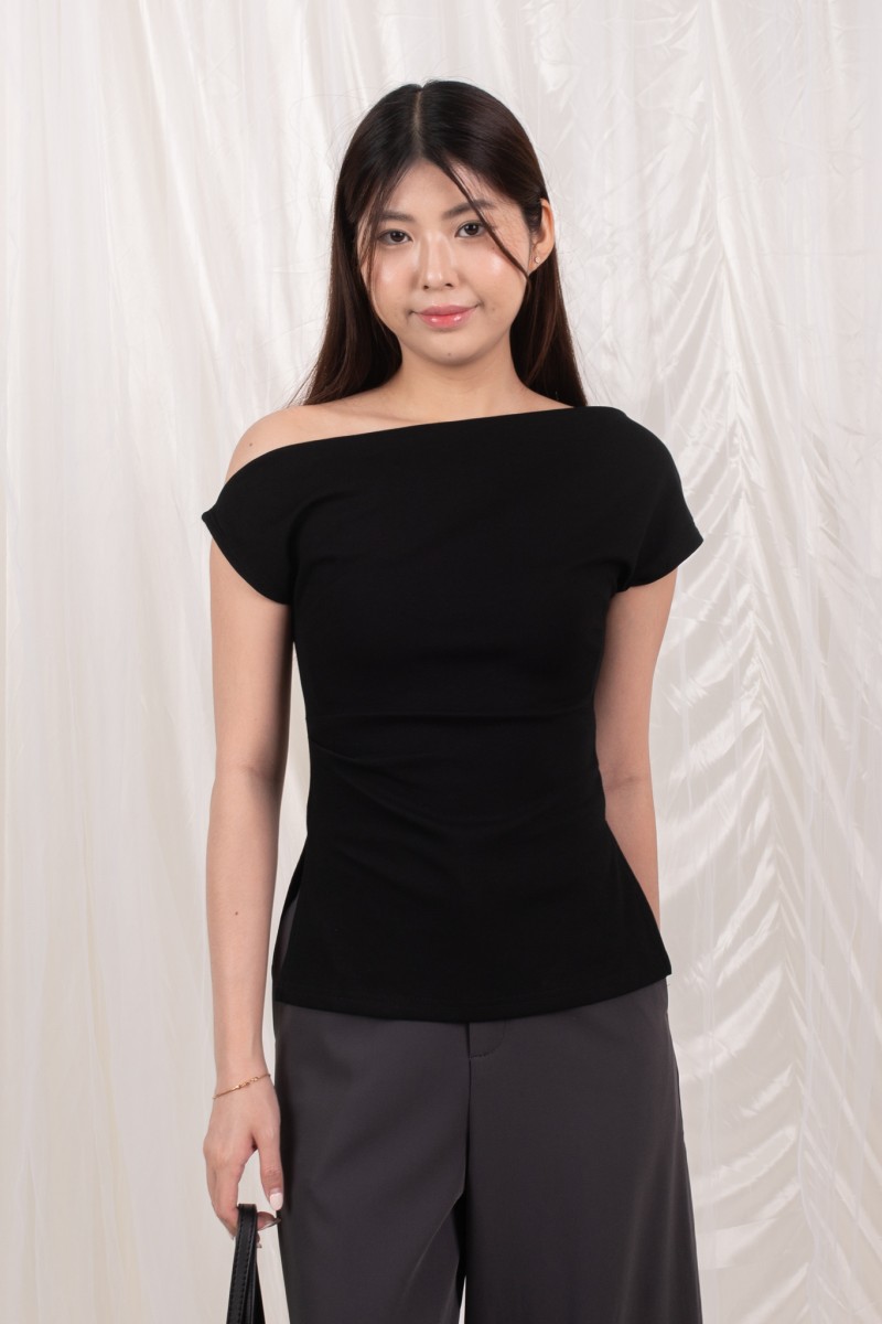 RESTOCK: Swanline Off-Shoulder Top in Black