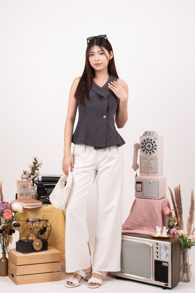 BACKORDERS: Kyer Button Vest Top in Gunmetal