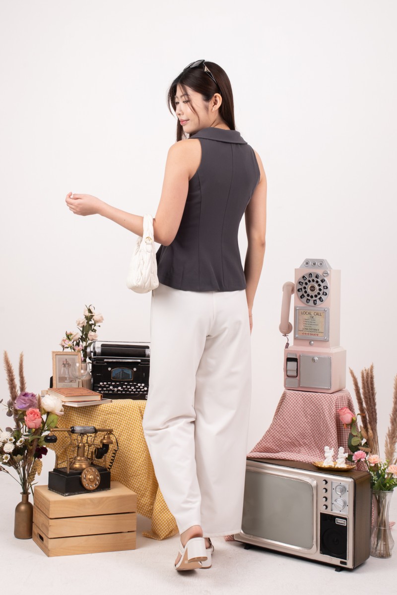 BACKORDERS: Kyer Button Vest Top in Gunmetal