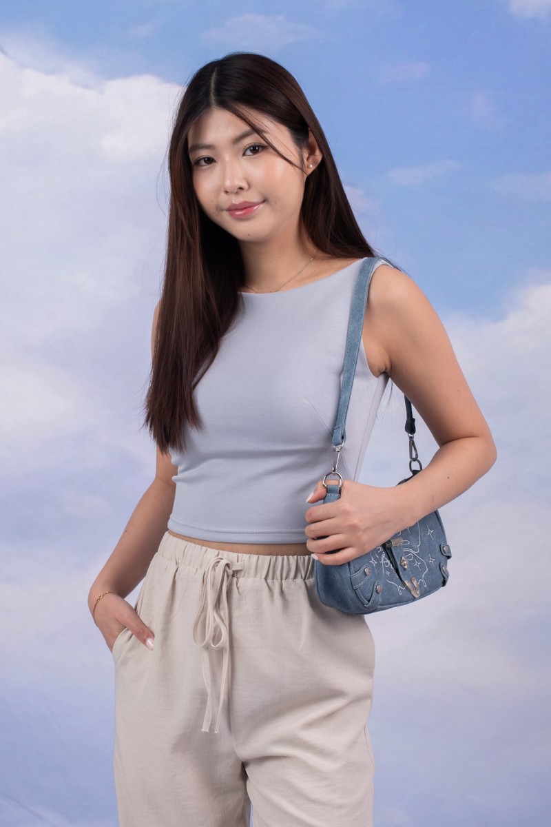 RESTOCK7: Paddle Padded Boat-Neck Top in Blue