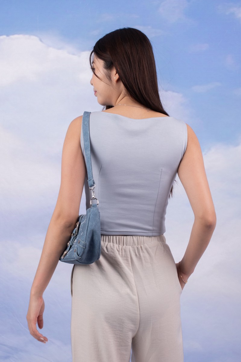 RESTOCK7: Paddle Padded Boat-Neck Top in Blue