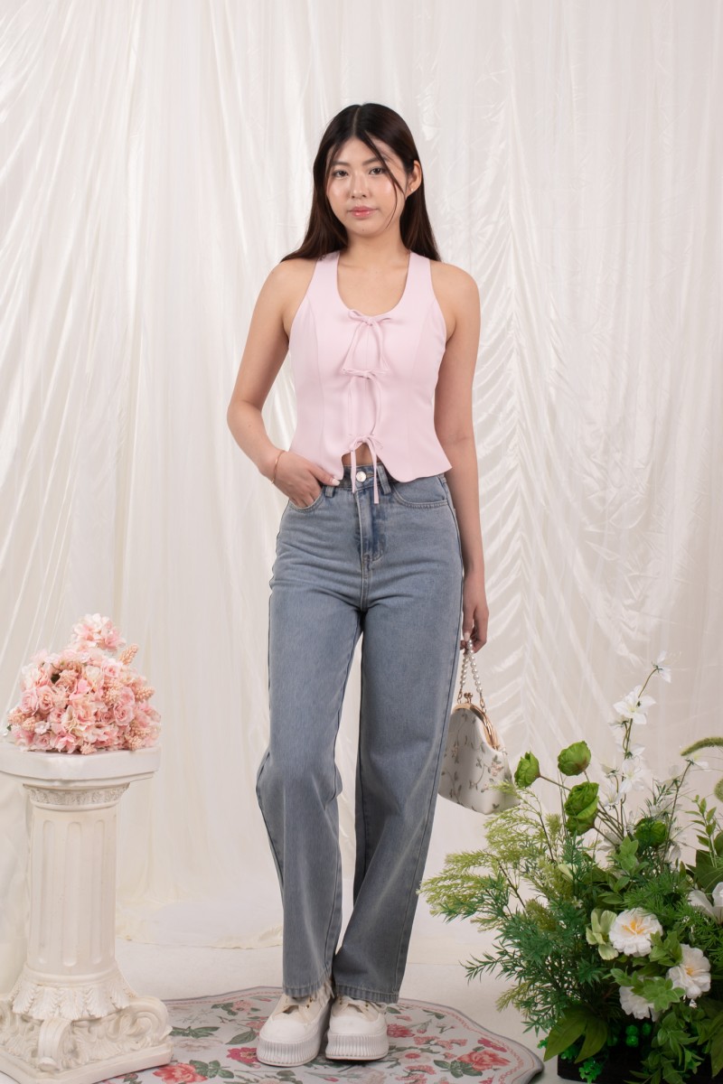Nysa Straight Leg Denim Jeans in Stone-Wash