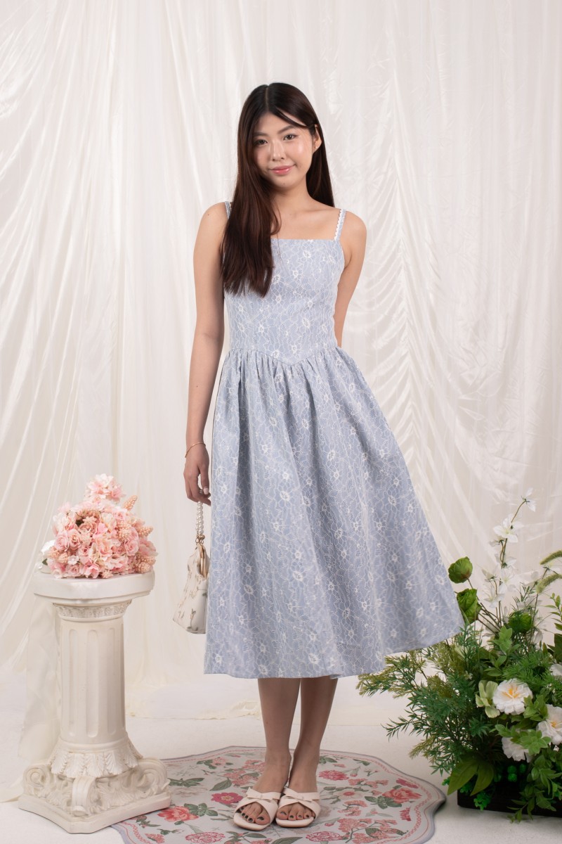 Bellora Lace Midi Dress in Blue
