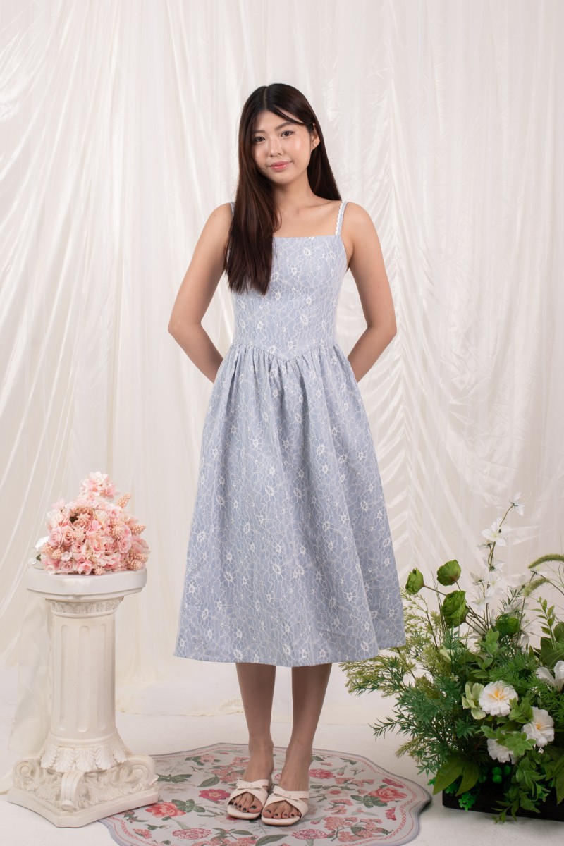 Bellora Lace Midi Dress in Blue