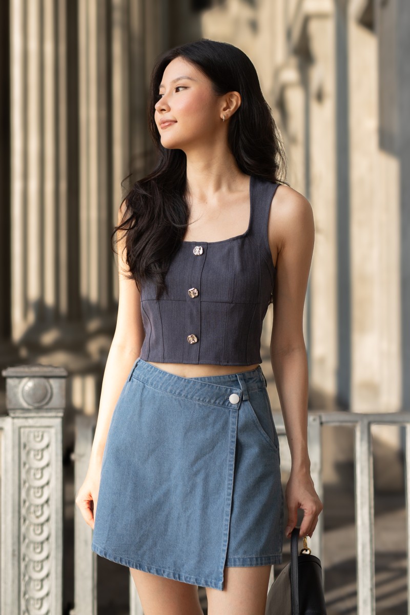 Glow Up Denim Skorts in Light-Wash