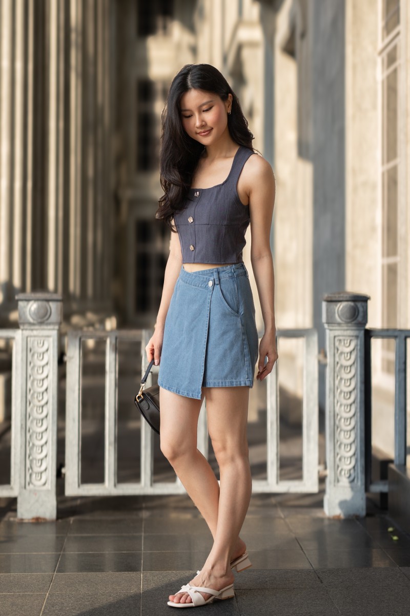 Glow Up Denim Skorts in Light-Wash