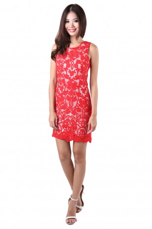 Yuna Lace Dress in Red