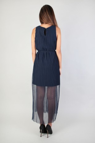 Darcy Pleated Dress in Navy