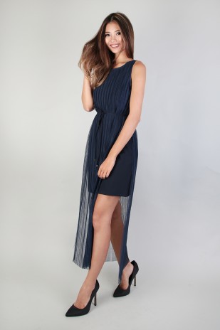 Darcy Pleated Dress in Navy