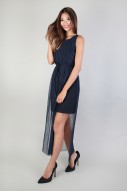 Darcy Pleated Dress in Navy