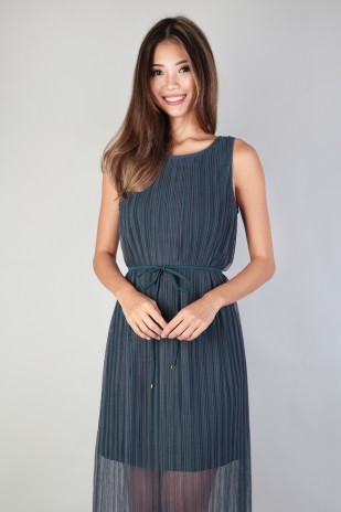 Darcy Pleated Dress in Ash Teal