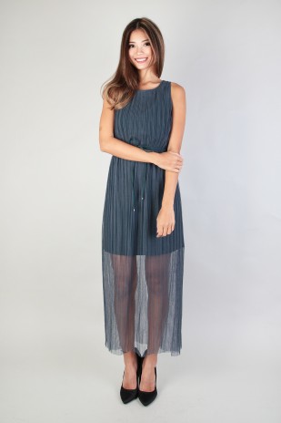 Darcy Pleated Dress in Ash Teal