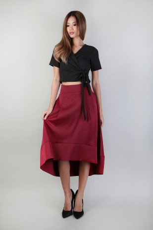 Lilith Hi Low Skirt in Burgundy