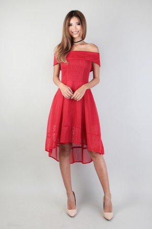 Rozel Off Shoulder Dress in Red