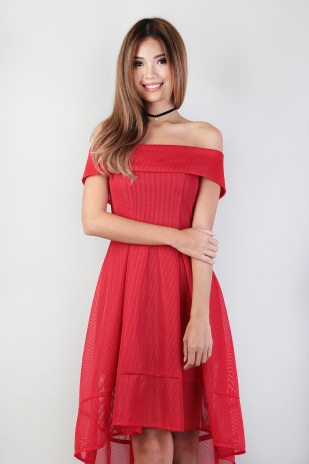 Rozel Off Shoulder Dress in Red
