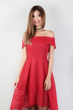 Rozel Off Shoulder Dress in Red