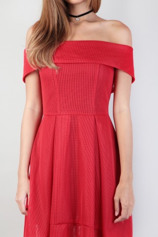 Rozel Off Shoulder Dress in Red