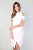 Madeline Cold Shoulder Dress in Pastel Pink