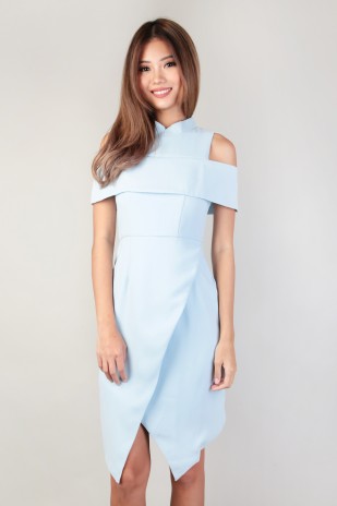 Madeline Cold Shoulder Dress in Blue