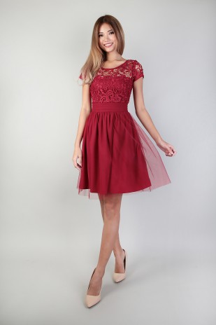 Cornelia Crochet Dress in Wine Red