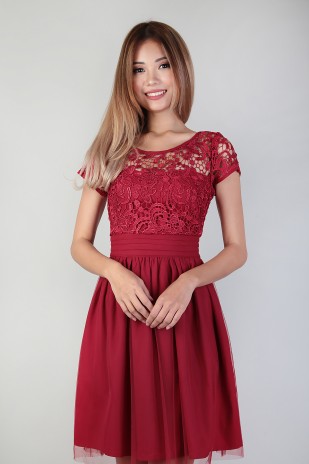 Cornelia Crochet Dress in Wine Red