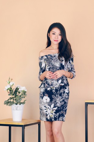 Josella Floral Dress in Navy
