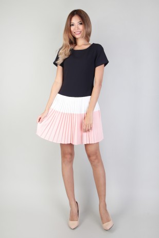 Daisy Pleated Dress in Navy