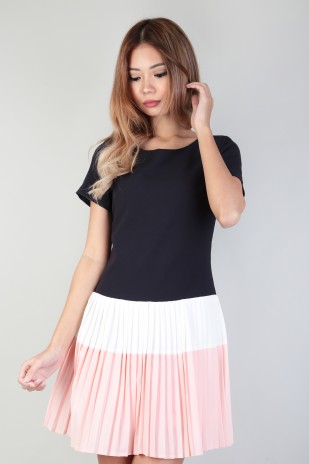 Daisy Pleated Dress in Navy