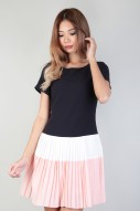 Daisy Pleated Dress in Navy