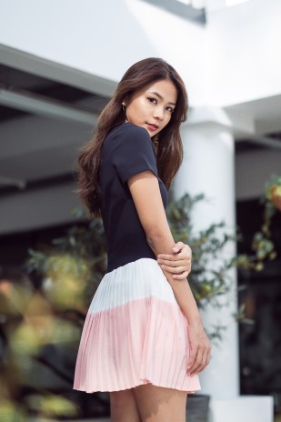 Daisy Pleated Dress in Navy