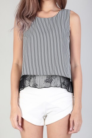 Kinsey Striped Lace Top in Black