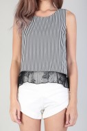 Kinsey Striped Lace Top in Black