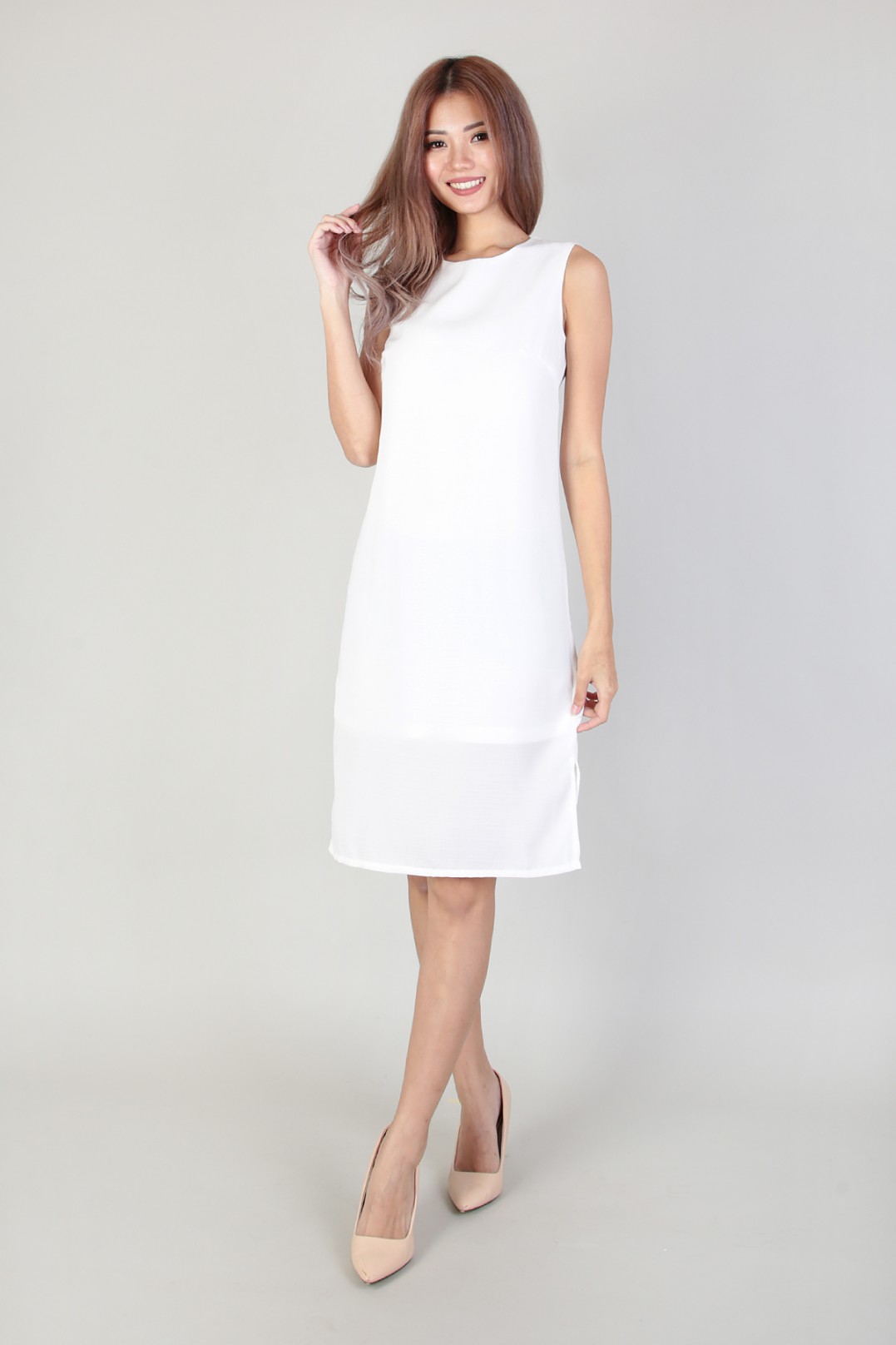 white midi shift dress