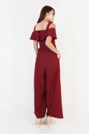 Racelle Cold Shoulder Jumpsuit in Wine Red