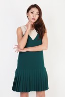 Haddley Pleated Dress in Forest Green