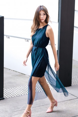 Darcy Pleated Dress in Navy