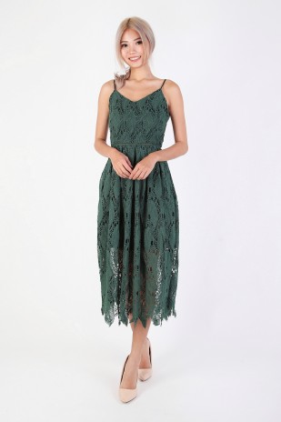 Keilyn Crochet Dress in Forest Green