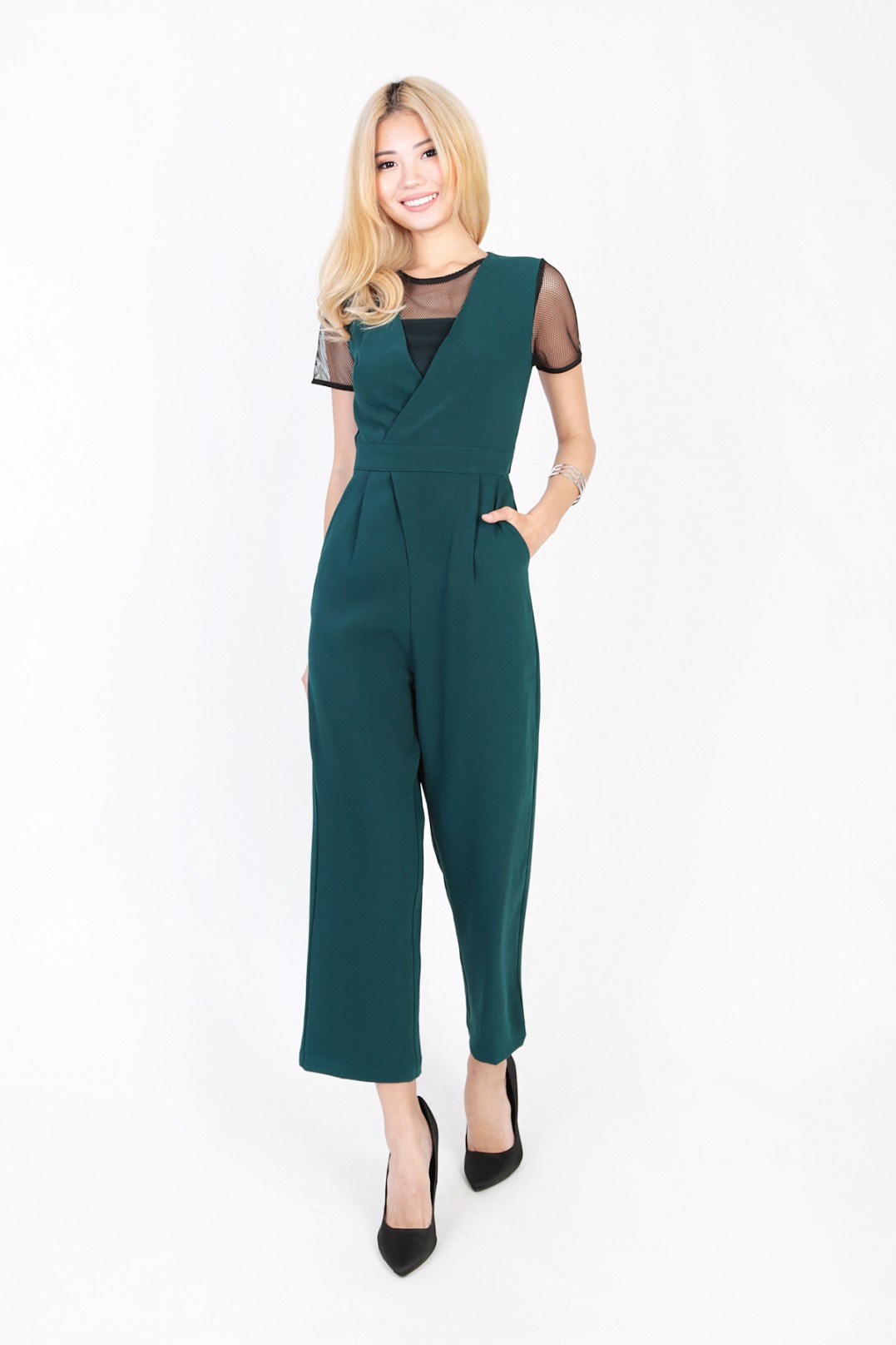 green mesh jumpsuit