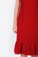 Candice Flounce Midi Dress in Red
