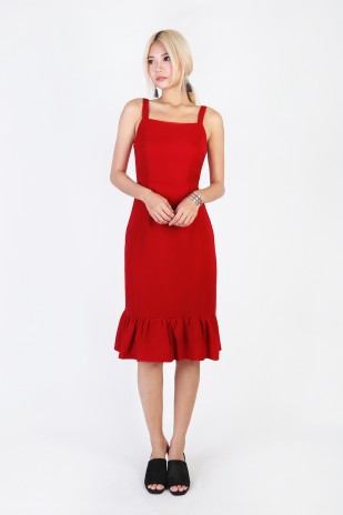 Candice Flounce Midi Dress in Red