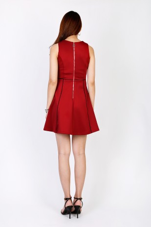 Miles Panel Dress in Deep Red