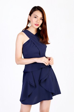 Brendia Ruffle Dress in Navy
